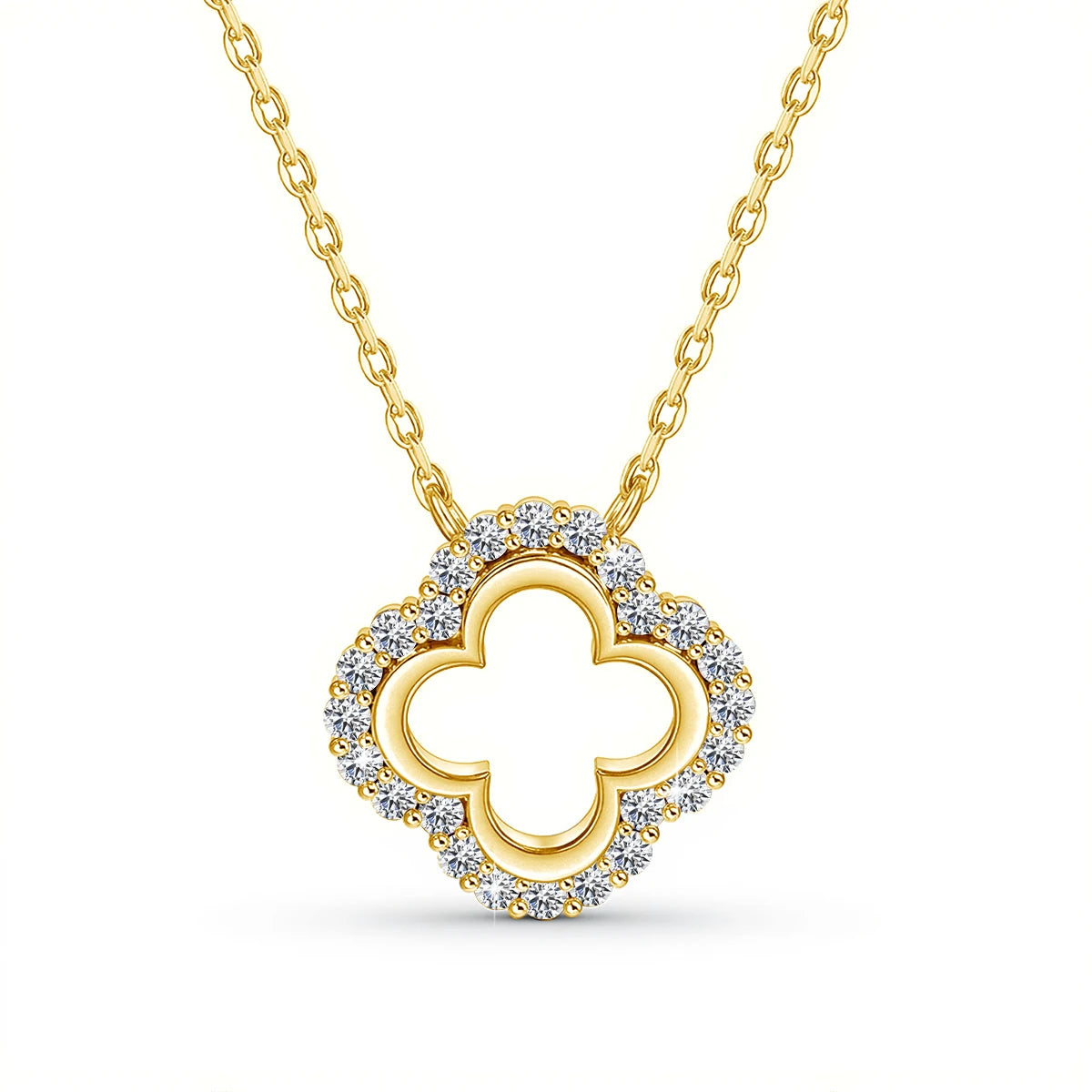1.5mm D Color Moissanite Four Leaf Clover Pendant 925 Sterling Silver Necklace
