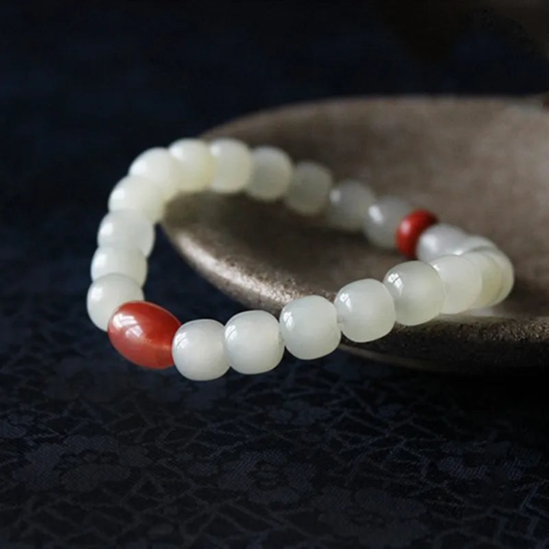 Red Agate For Men And Women Bracelet Natural White Stone Bracelet