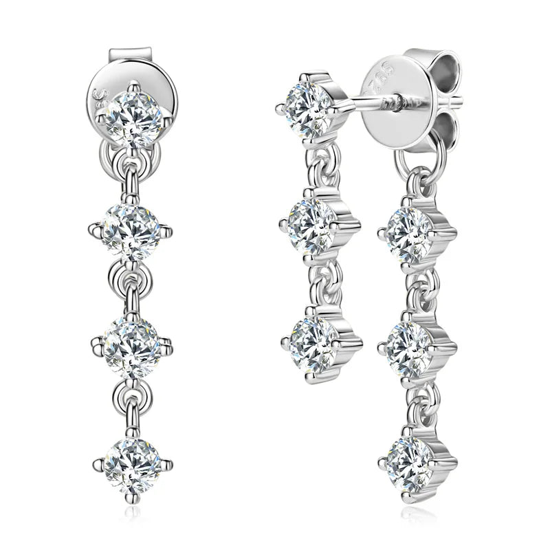 Moissanite Drop Earrings 925 Sterling Silver Tassel Chain Earring
