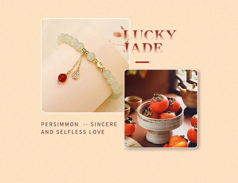 Hetian Jade Hand String S925 Sterling Silver Persimmon Lucky Bracelet