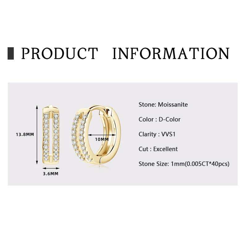 925 Sterling Silver Hoop Earrings 1mm Round Moissanite Diamond