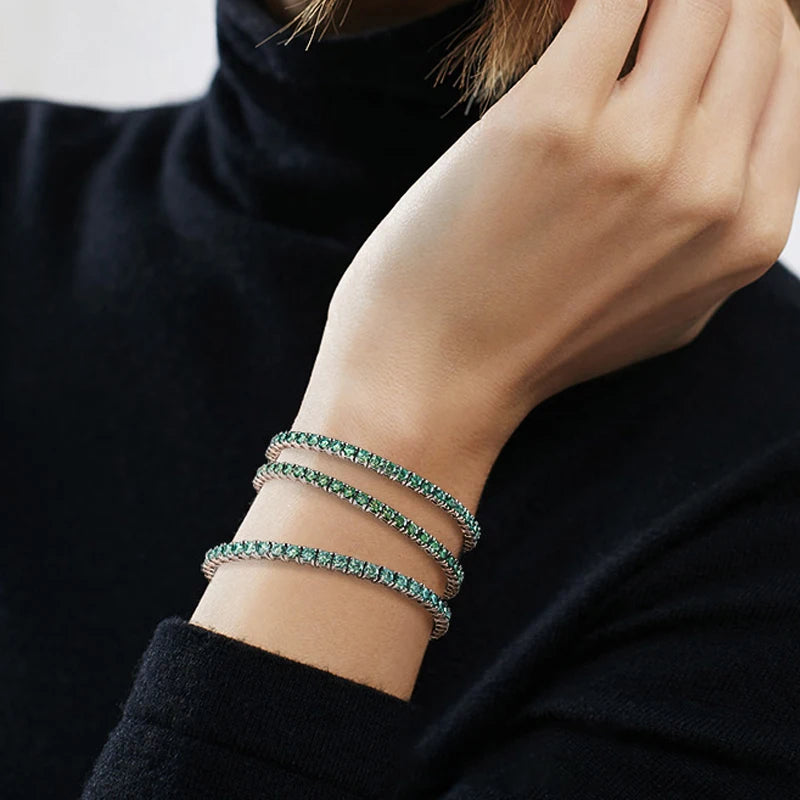 Full Green Moissanite Tennis Bracelet 3/4/5/6.5mm GRA Certified for Women 18K Plated Lab Diamond 925 Silver Bracelet Men