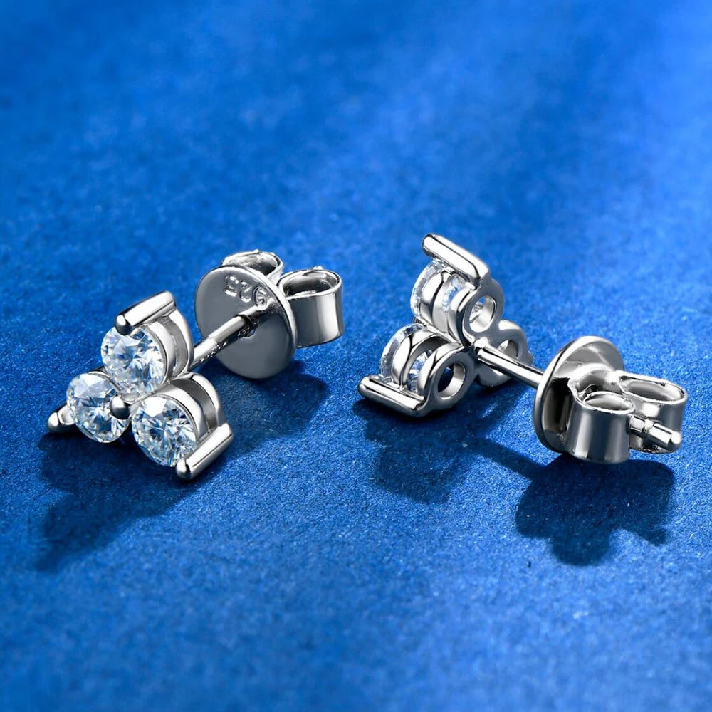 Stud Earrings 100% 925 Sterling Silver 3mm D Color Diamond Earring for Women Girl Birthday Gift with GRA 0.3CT Clover Moissanite