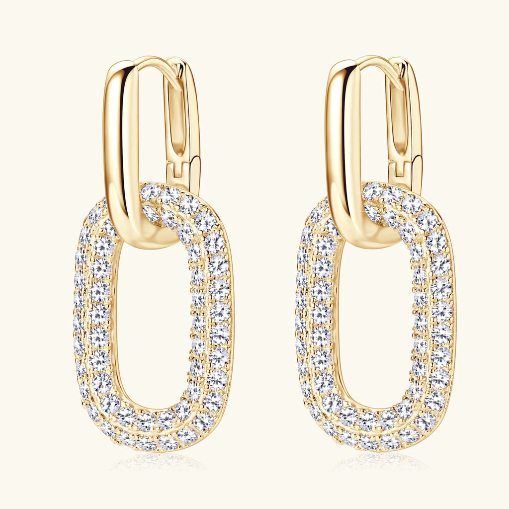 14K Gold Plated Moissanite Drop Earrings 925 Sterling Silver Paperclip Dangle Hoops Earrings for Women Trendy Jewelry
