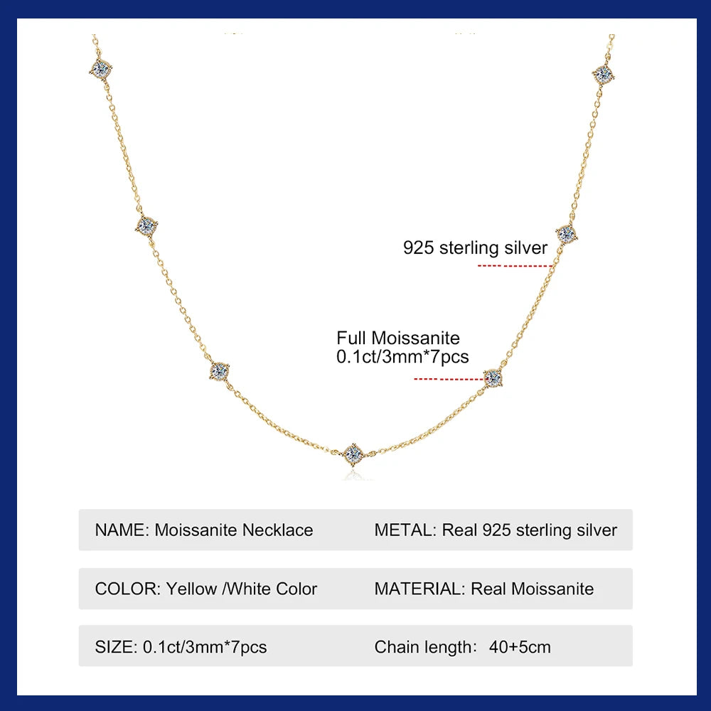 Moissanite Diamond Necklaces for Women Dainty 18k Gold Plated/925 Sterling Silver 3mm  Neck Chain Female Trendy Jewelry