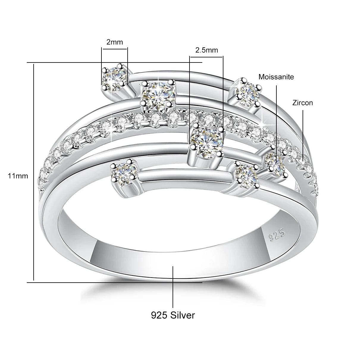 Moissanite Ring Eternity Wedding Band Solid 925 Silver