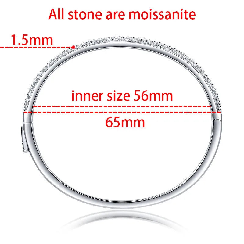 All Moissanite 1.5mm 2.3CT Bangle for Women Luxury Quality Jewelry S925 Sterling Silver Bracelets Birthday Christmas Gift