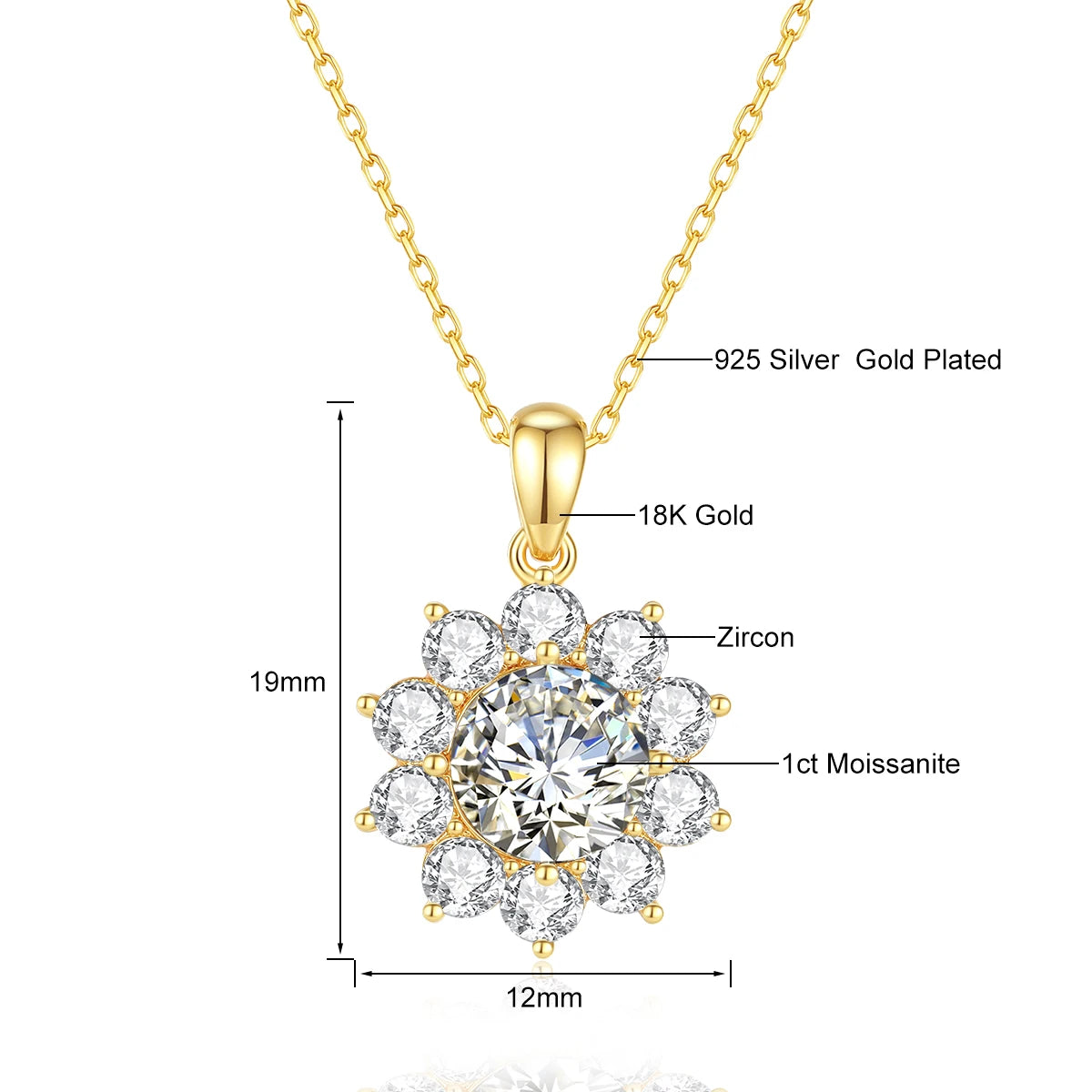 1ct Moissanite Necklace 18k Gold 100% With Certificate