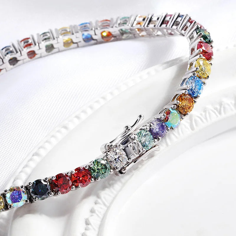 Moissanite Tennis Bracelets for Women Full Diamond  925 Sterling Silver Plated 18k Gold 3-6.5mm Colorful GRA Certified