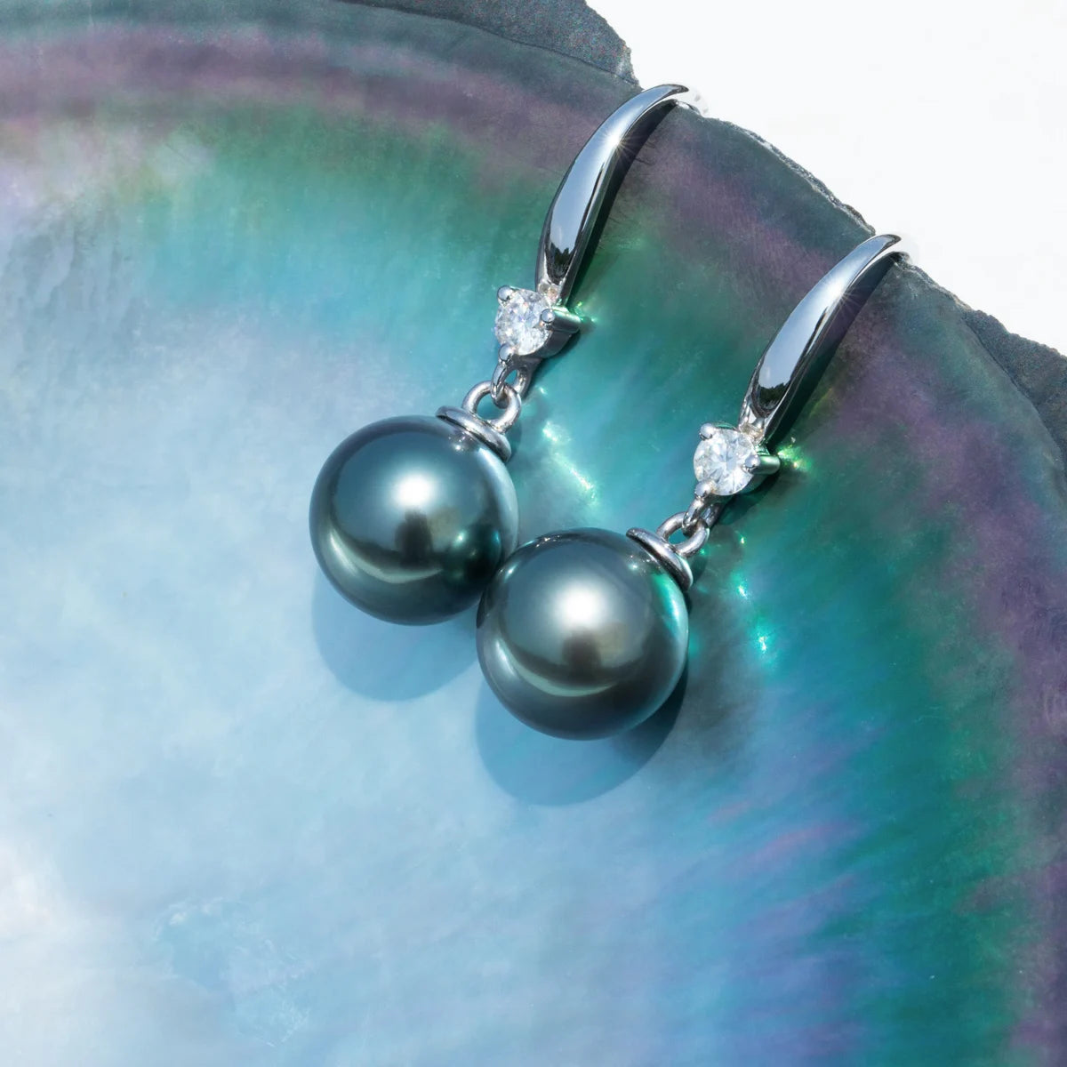 10-11mm Natural Tahitian Black Pearl Multipurpose Earrings