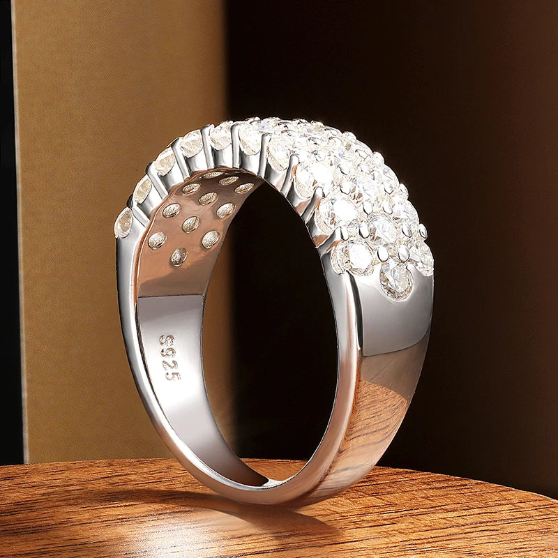 3-Row Moissanite Half Eternity Band - S925 Sterling Silver