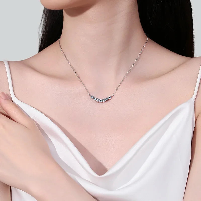Valentine's Day Girl 18K White Gold Smile Necklaces Women Wedding 1.4CT Moissanite Diamond PT950 Platinum Birthday Gift Jewelry