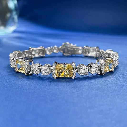 Crushed Ice Cut Lab Citrine Sapphire Gemstone Women Bracelets 925 Sterling Silver