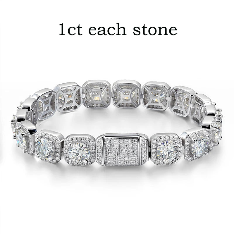 Full Diamond 100% Real Moissanite Bracelets 4/5/6.5mm for Men Women Classic Luxury Bangles Pure 925 Sterling Silver Chain