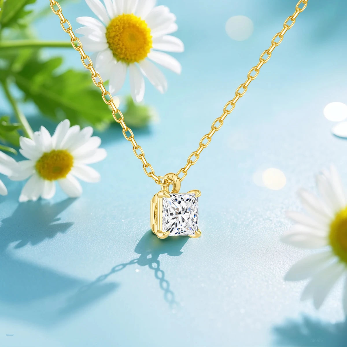 2ct Princess Cut Moissanite Necklace 14k Gold Wedding Jewelry