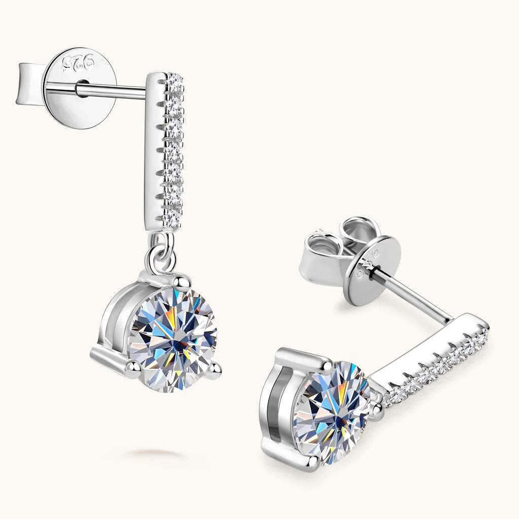 1CT Certified Moissanite Drop Earrings for Women Platinum Plating 925 Sterling Silver 3- Claw Diamond Ear Stud Wedding Jewelry