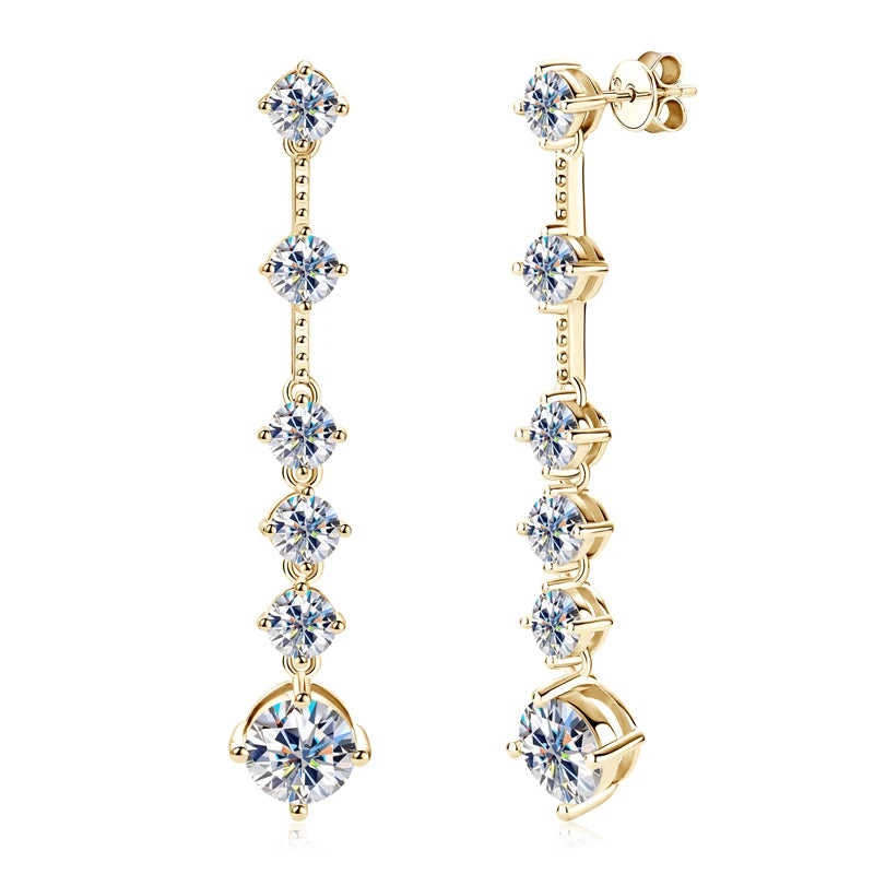 925 Sterling Silver Long Tassel Earrings Sparkling Moissanite Drop Earring