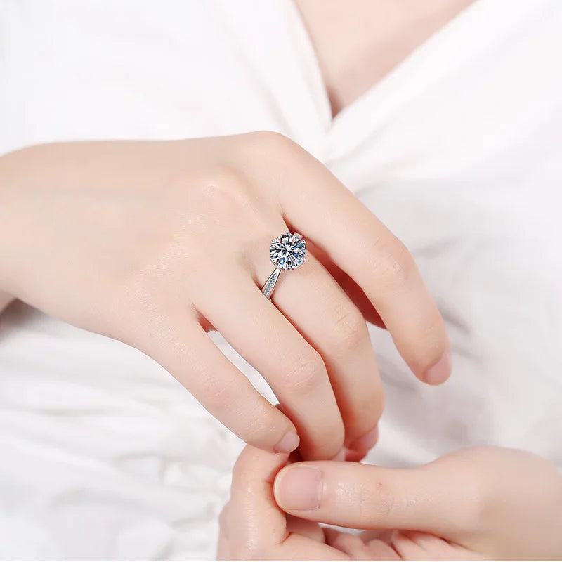 Jewelry 18K White Gold 3 Carat VVS D Color Moissanite Diamond Engagement Ring Women Wedding Anniversary Day Gift Rings For Her