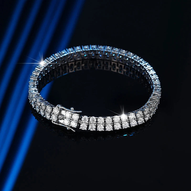 Moissanite Tennis Bracelets 3mm Double Row for Women S925 Sterling Silver Gemstone Sparkling Lab Diamond Chain  Bracelet