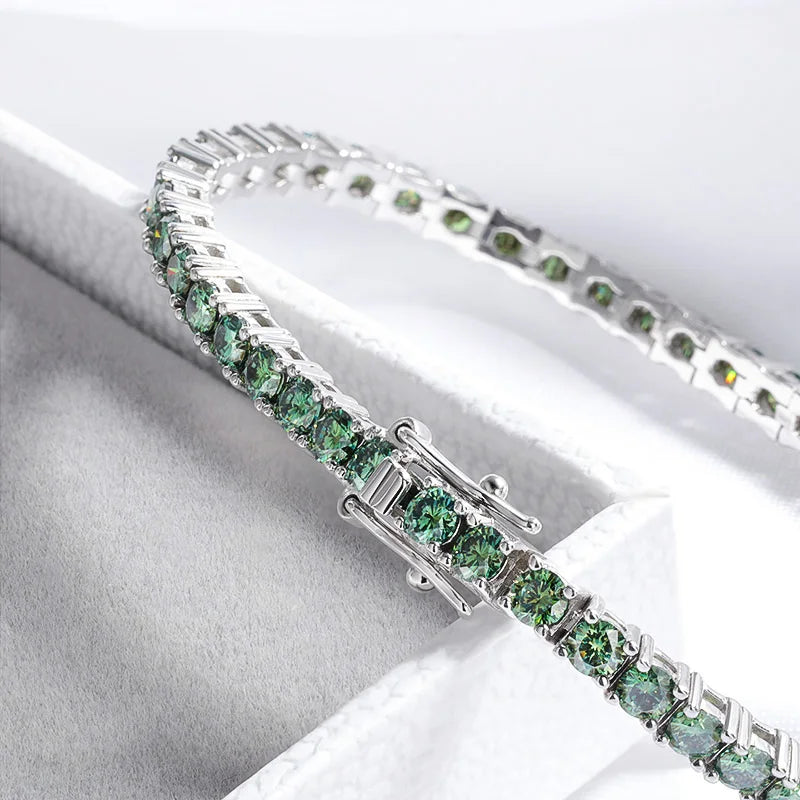 Full Green Moissanite Tennis Bracelet 3/4/5/6.5mm GRA Certified for Women 18K Plated Lab Diamond 925 Silver Bracelet Men