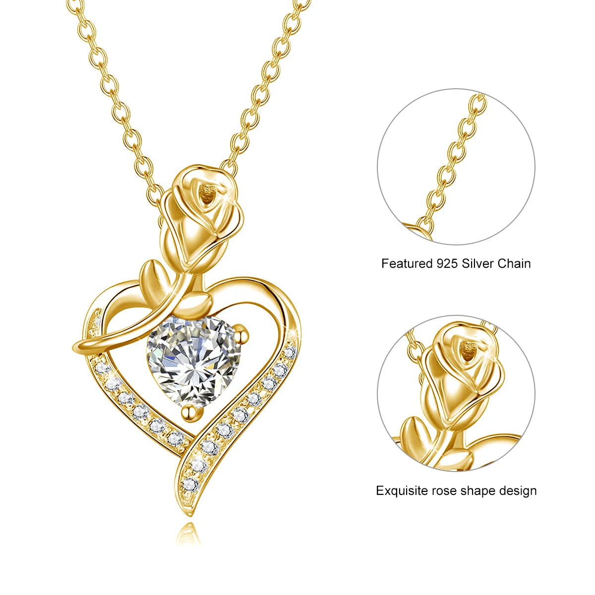 Moissanite Necklace For Women Heart Pendant Luxury Rose Flower