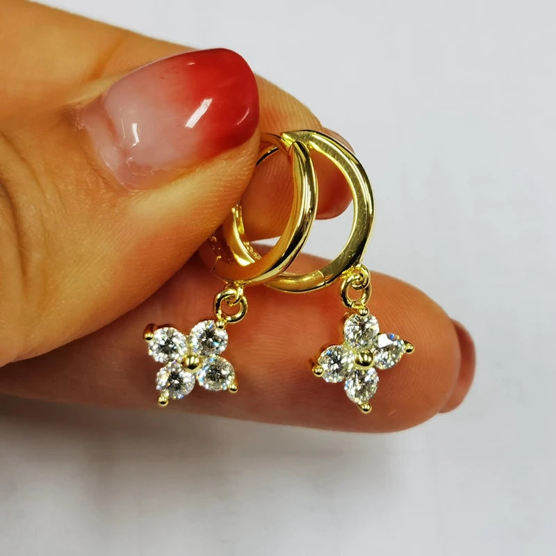 925 Silver Earrings Moissanite Four Leaf Clover Drop Earring
