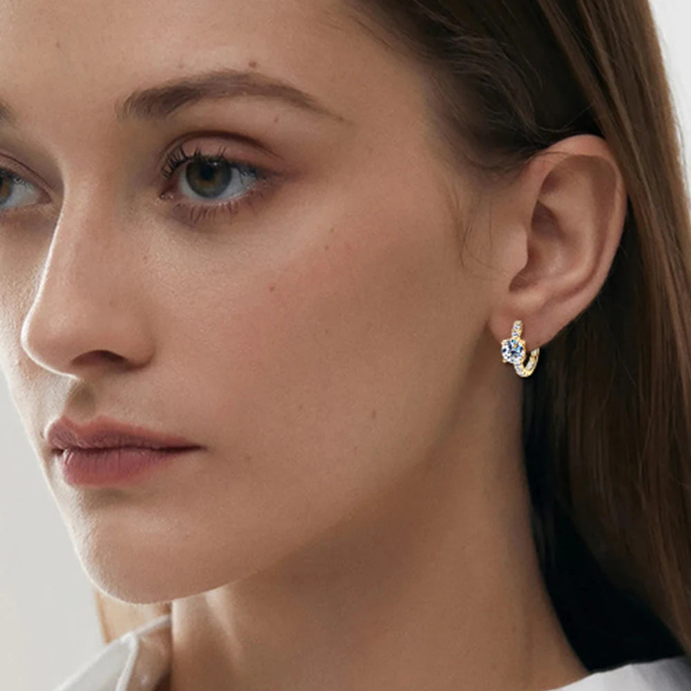 Full Moissanite Hoop Earrings 6.5mm D Color Diamond Earring White Gold Plated 925 Sterling Silver Huggie Earrings for Women Gift