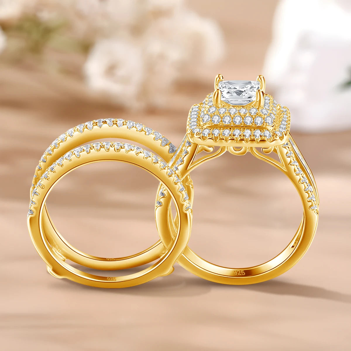 Moissanite Ring 1ct Luxury Jewelry 2PCS Wedding Rings With Certificate