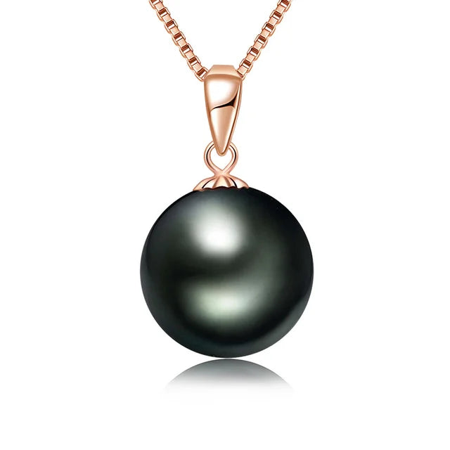 18K White Gold 9-13mm Natural Tahitian Black Pearl Moissanite Pendant Necklace