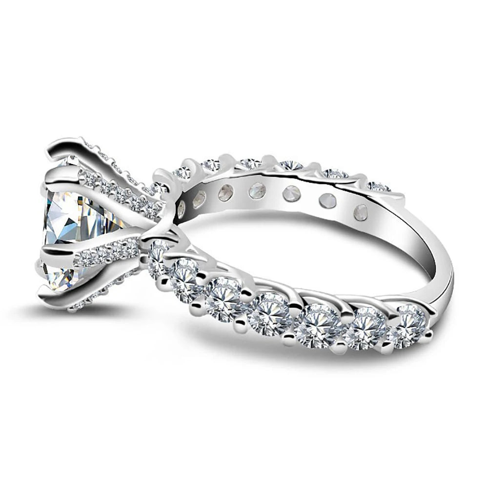Moissanite Rings for Women 100% S925 Sterling Silver Plated 18K 3ct Classic Six Claw D Color