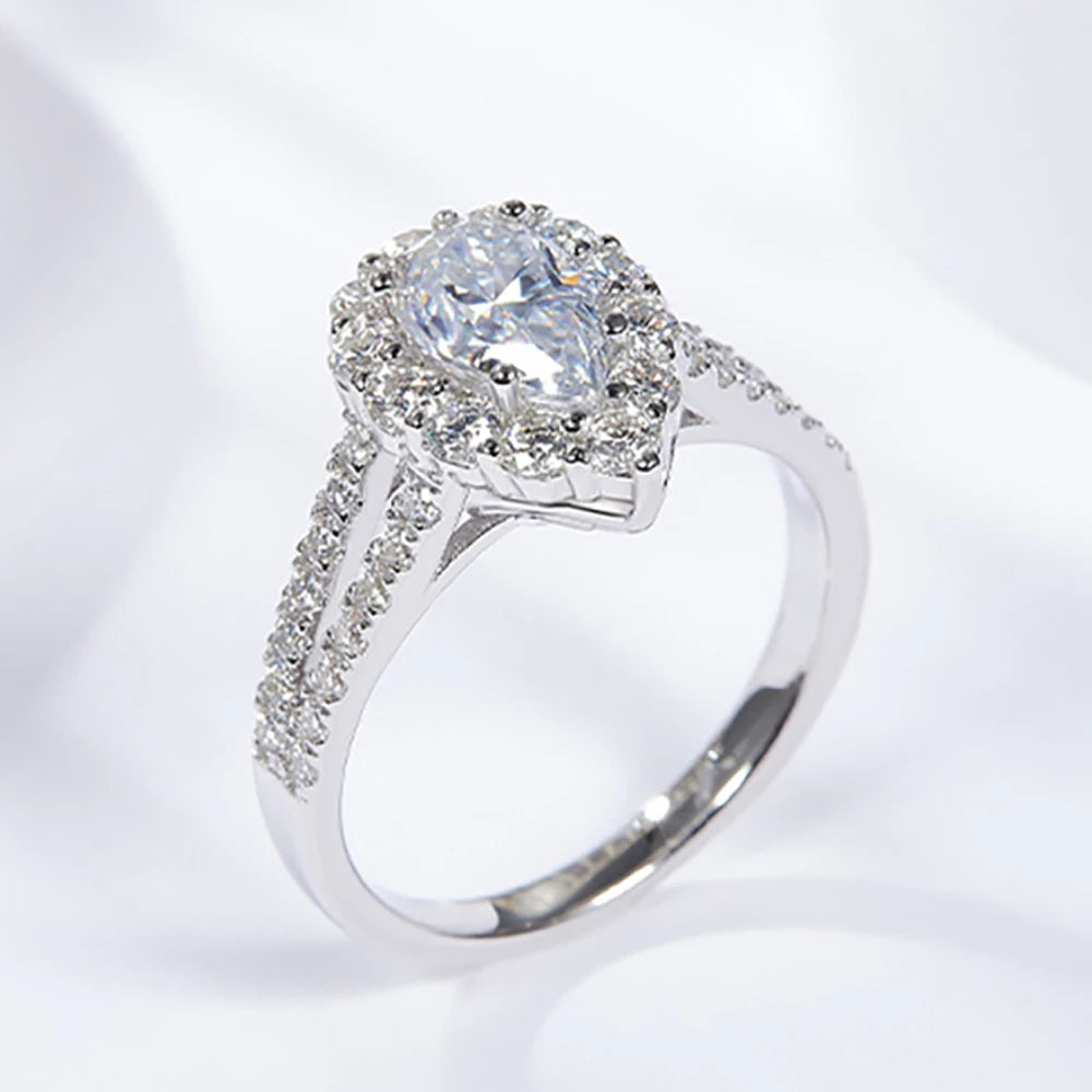 1ct Pear Cut D Color Moissanite Rings for Women Man Anniversary Gift S925 Sterling Silver Plated 18K