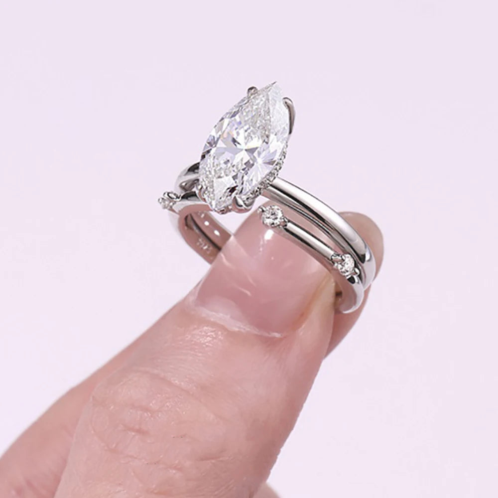 3ct Emerald Moissanite Rings Set Fine Jewelry 100% S925 Sterling Silver Rings Plated 18K Band for Women Wedding Bridal