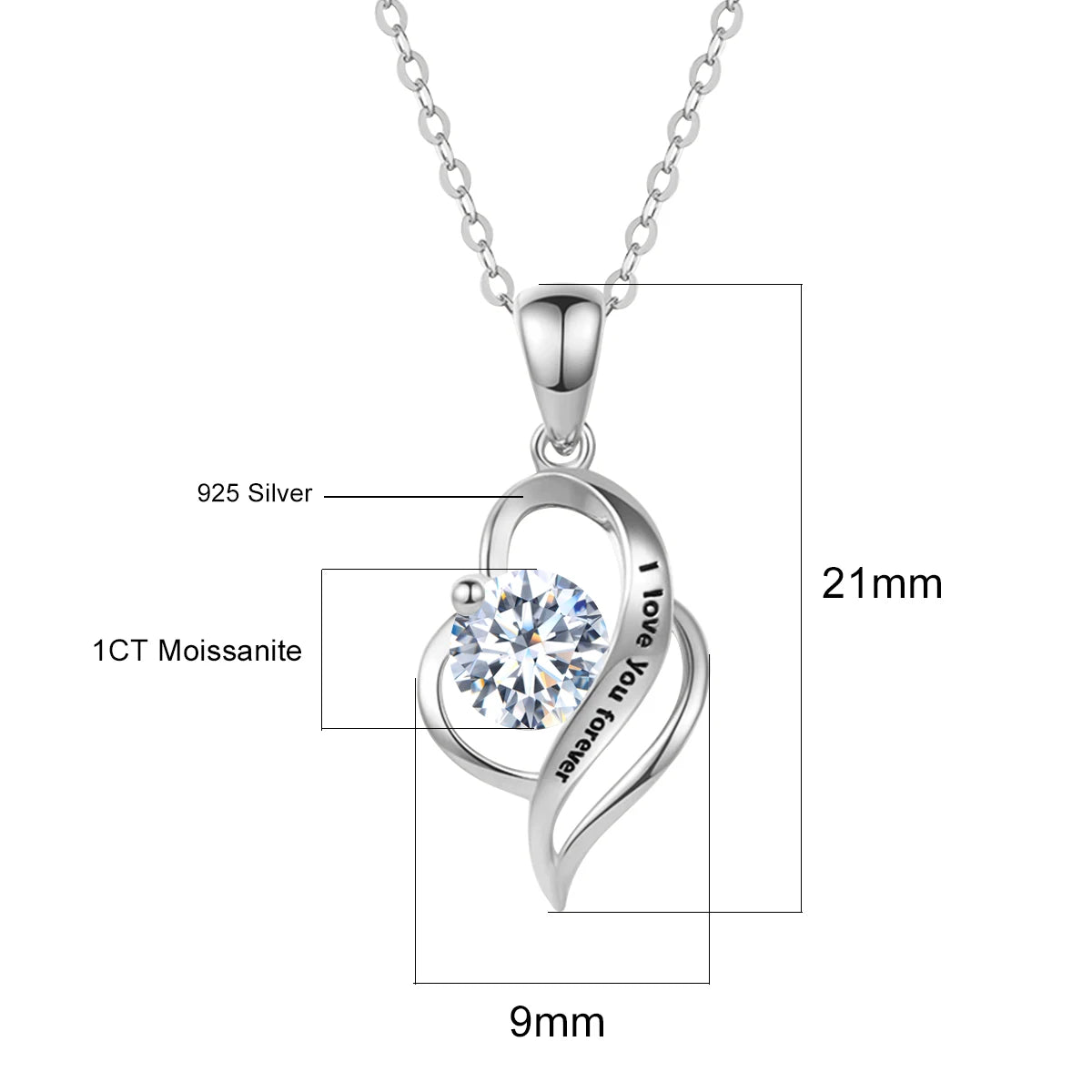 Moissanite Necklace 1 Carat Valentine Gift I Love You Forever