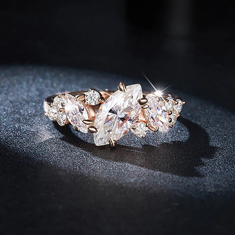 Moissanite Rings for Women Gift 100% S925 Sterling Silver Plated 18K 1.78ct Marquise Cut D Color