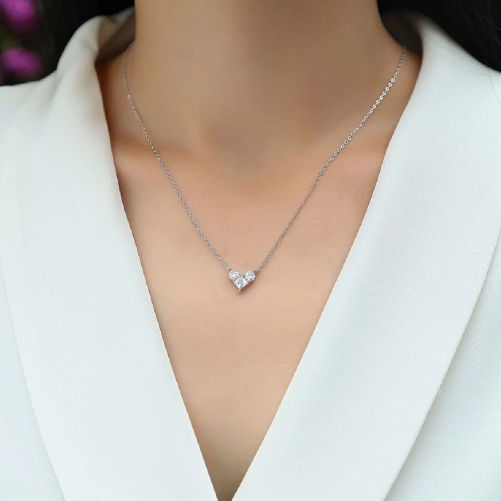Princess Cut Moissanite Necklace 925 Sterling Sliver Chain Plated 18k White Gold Heart Necklace for Women Jewelry 4mm