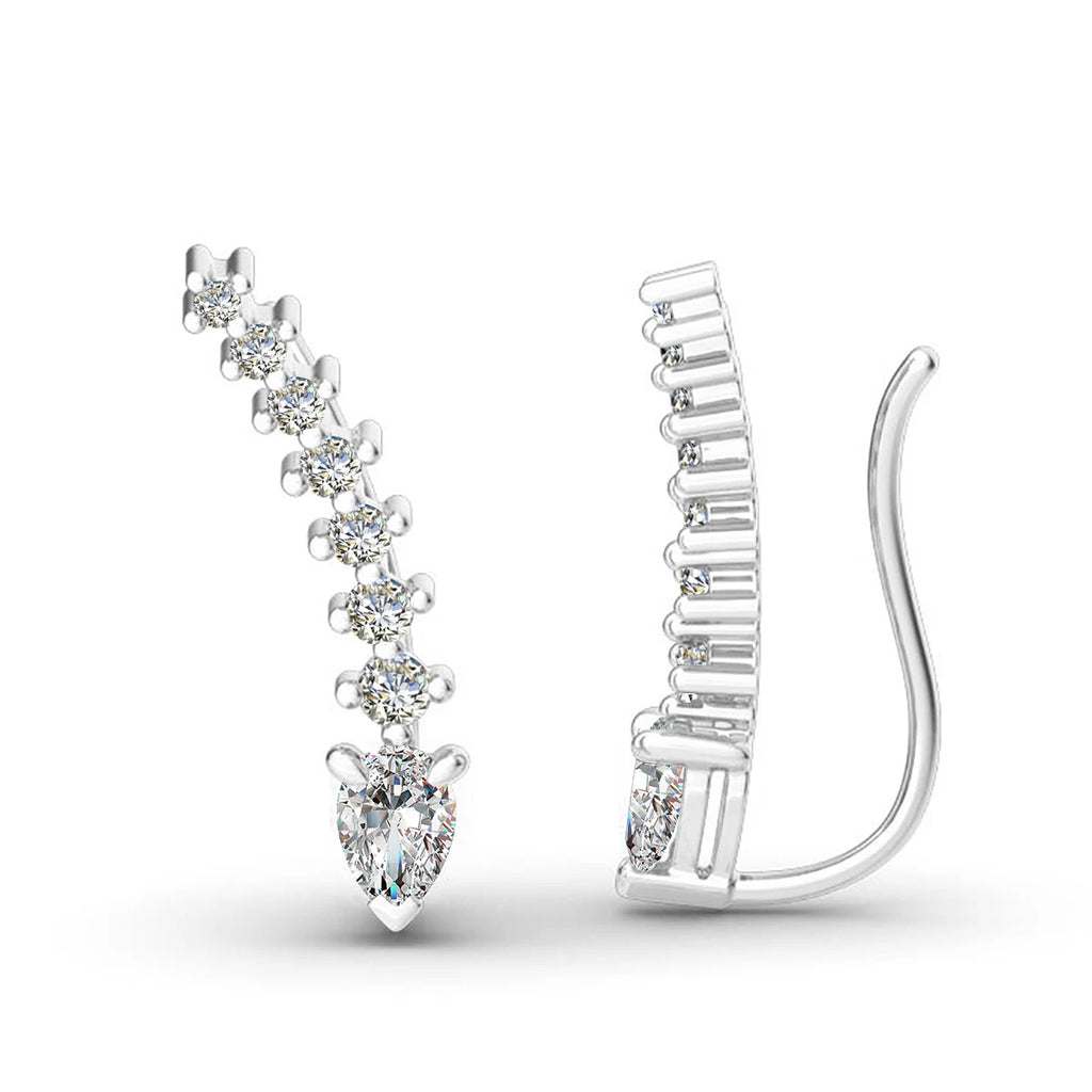 Moissanite Clip On Earrings With Hole In The Ear 925 Sterling Silver Tear Drop