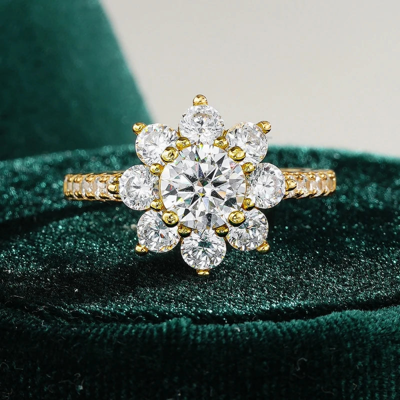 Women Engagement 18K Gold Wedding Band 1CT Moissanite Diamond Girl Friend Valentine's Day Wife Birthday Gift Sunflower Rings ins