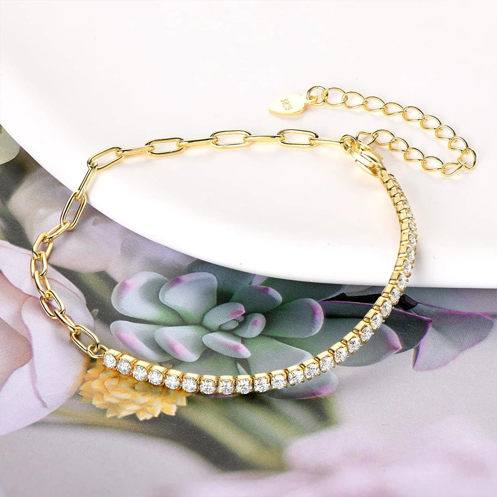 Moissanite Tennis Bracelet for Women 2mm  Luxury 925 Sterling Silver Tennis Chain Bracelet 2024 Trendy Accessories Jewelry Gifts