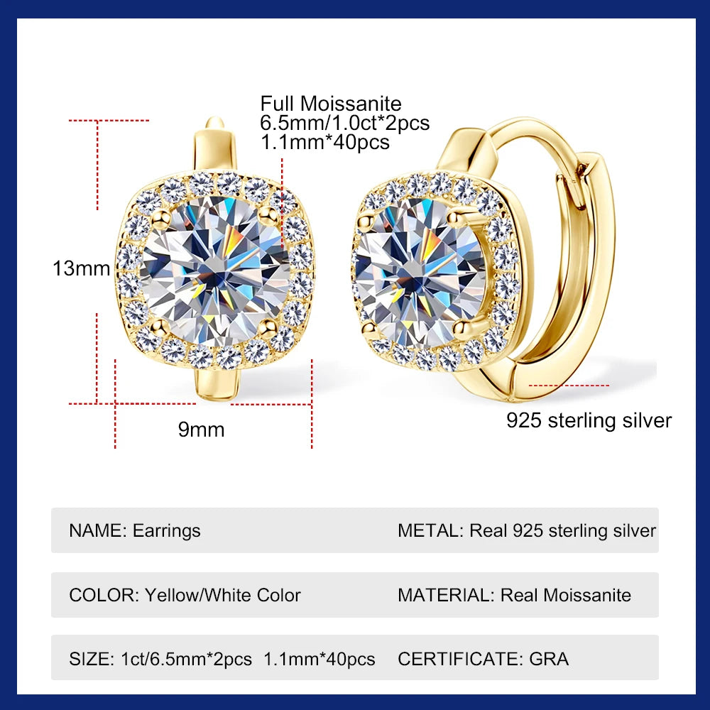 Hoop Earrings for Women GRA Certified S925 Sterling 1CT Full Moissanite Silver Lab Diamond Earring Wedding Jewelry