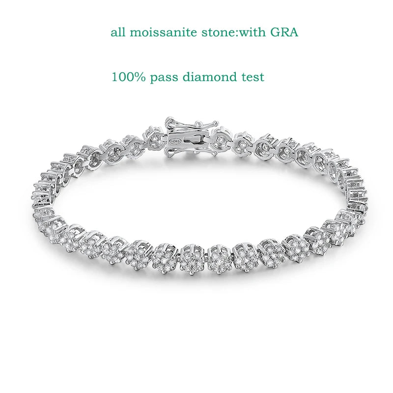 Brilliant Cut Flower Moissanite Tennis Bracelet for Women 1.5mm Gem Full Diamond 925 Sterling Silver Plated 18K Jewelry