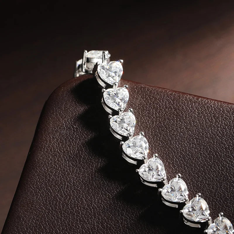 Heart Moissanite Tennis Bracelet Original 925 Sterling Silver Plated 18k White Gold D VVS1