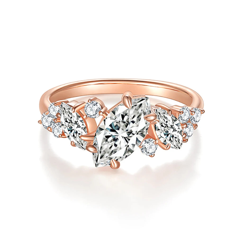 Moissanite Rings for Women Gift 100% S925 Sterling Silver Plated 18K 1.78ct Marquise Cut D Color