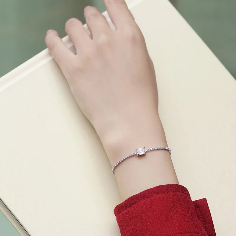 18k Gold Plated 1ct Emerald Cut Moissanite Tennis Bracelet for Women Men 5*7mm Luxury Quality Jewelry 100% S925 Silver