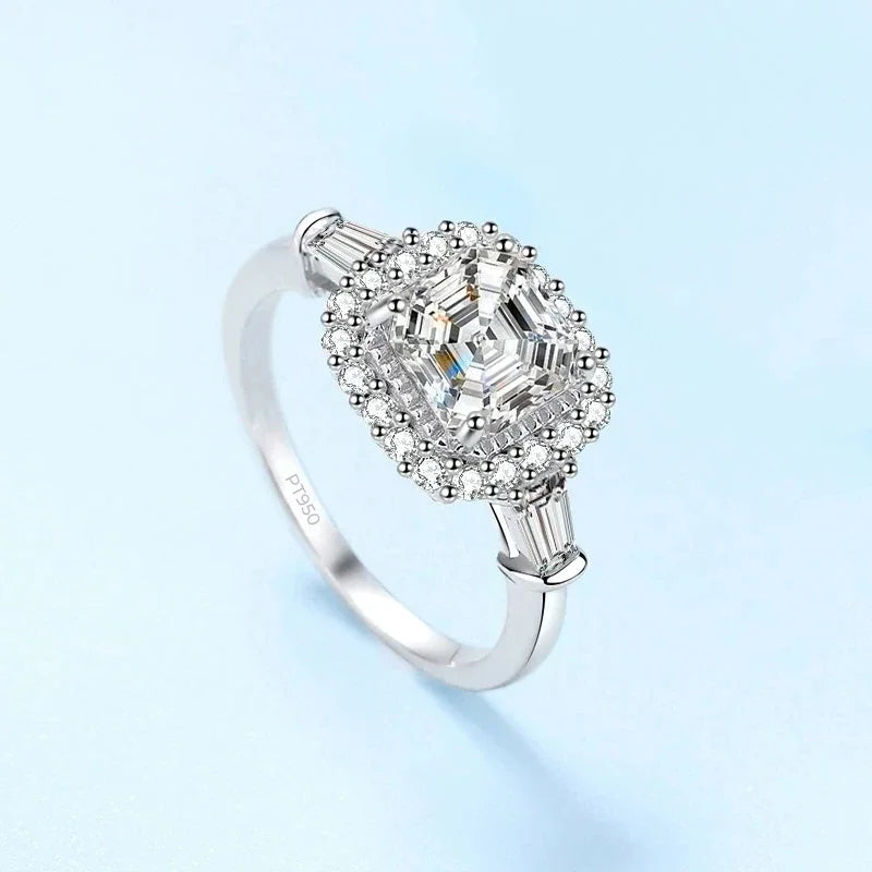 Women Wedding Band PT950 Platinum Asscher Cut 2CT VVS1 D Color Moissanite Diamond Girlfriend Birthday Gift Rings Valentine's Day