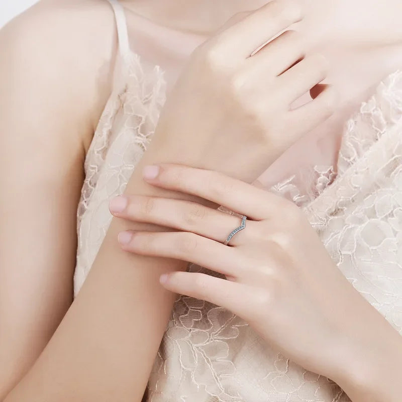 WOMEN Engagement Rings 18K White Gold Lady Wedding Band Moissanite Diamond 0.14CT Girl Valentine's Day Daughter Adult's Day Gift