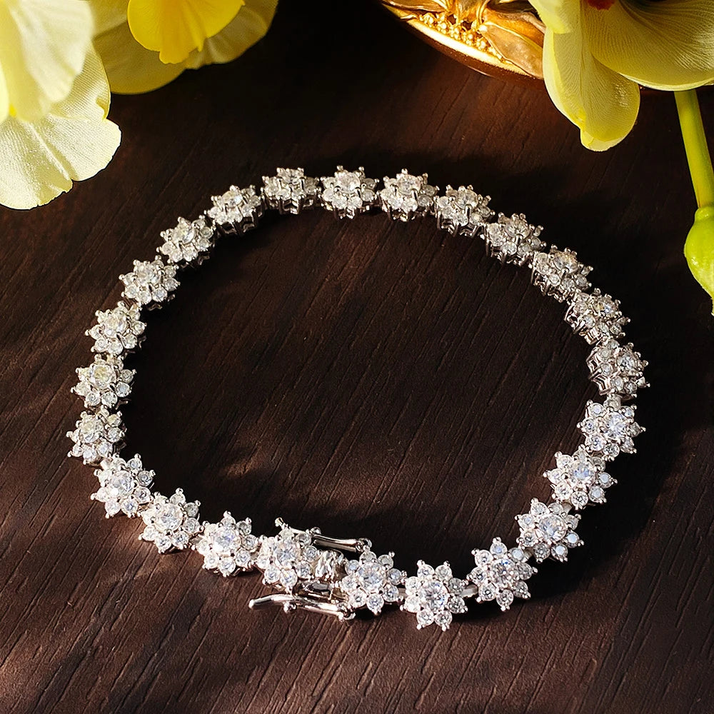 Flower Moissanite Tennis Bracelet Wedding Jewelry 925 Sterling Silver Plated 18k White Gold GRA Bracelets for Women Man