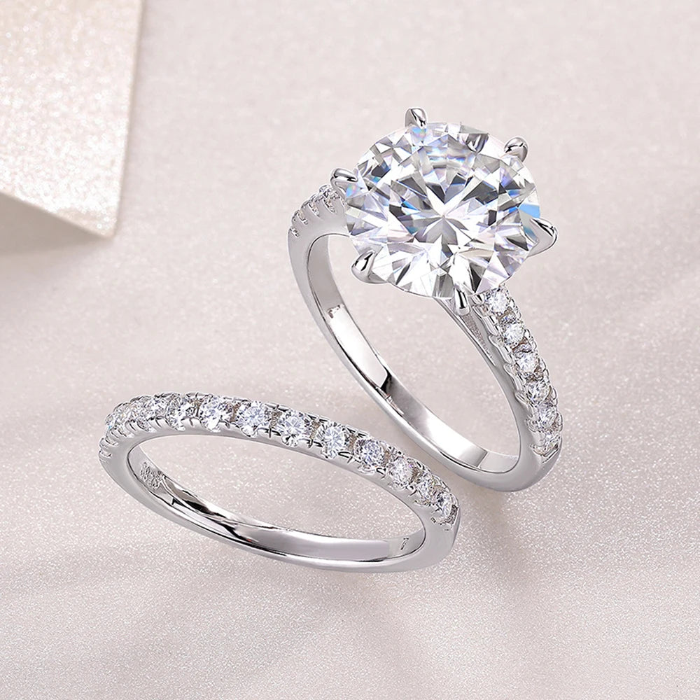 Big Moissanite Diamond Rings Set 925 Sterling Silver 5ct D Color