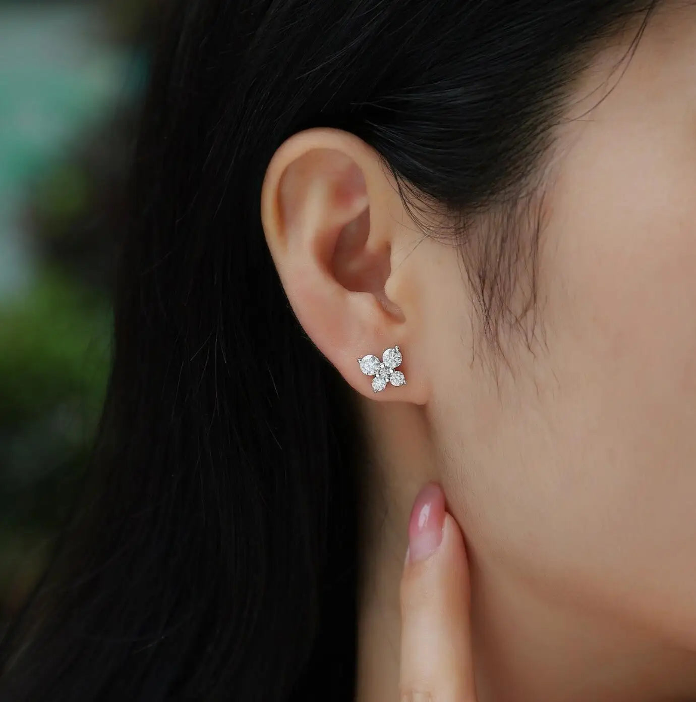 Clover Moissanite Stud Earrings for Women 925 Sterling Silver Female Luxury Flower Earrings Plated 18k White Gold Fine Jewelry