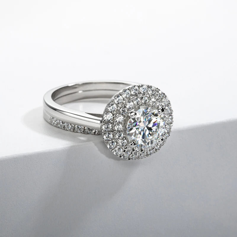 Moissanite Ring Sets Engagement For Women Female Classic Vintage 925 Silver Jewelry 1.2 CT