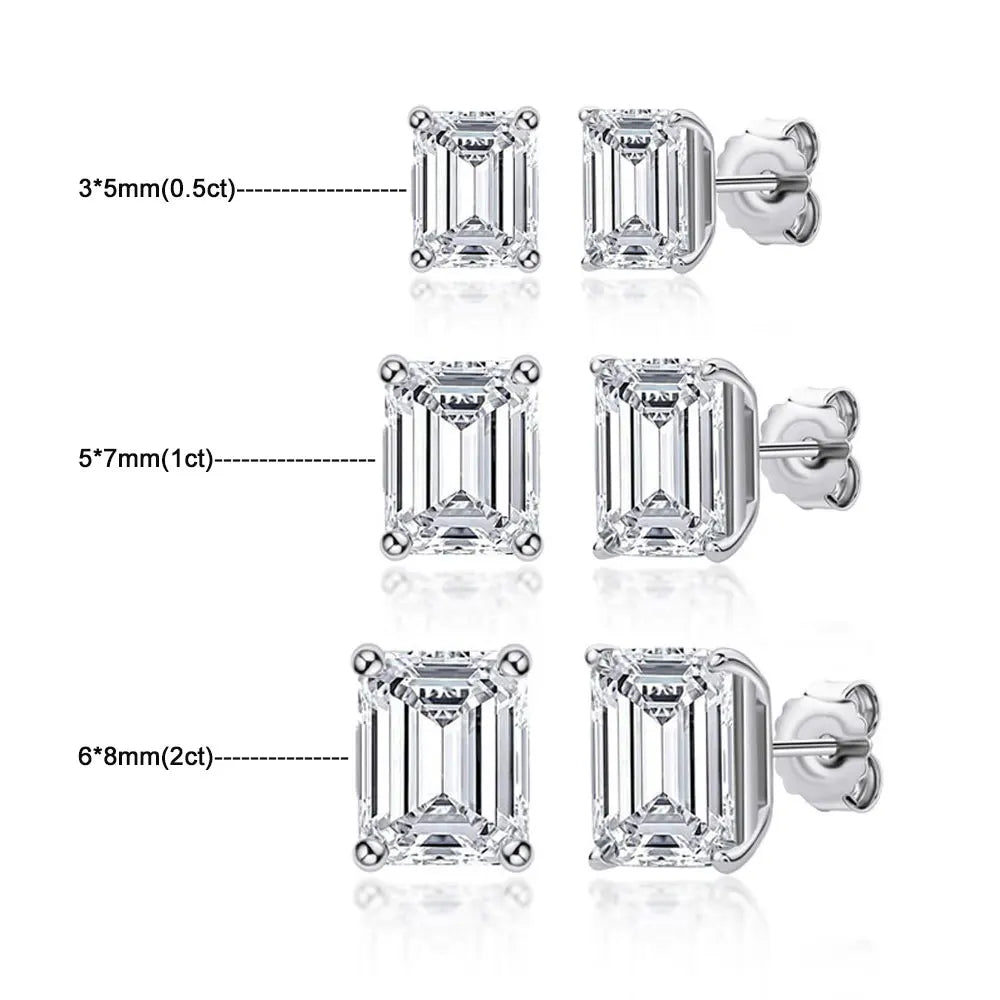 D VVS1 Emerald Cut Moissanite Studs | S925 Silver 0.5-2ctw